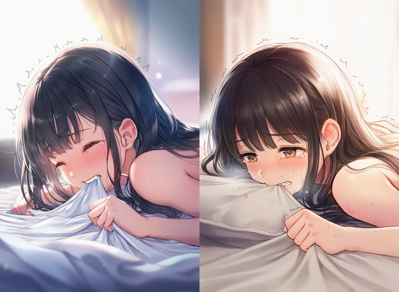 嫌がりながら強く耐えている表情(泣きそう・苦痛寄り)のプロンプト|AI作例