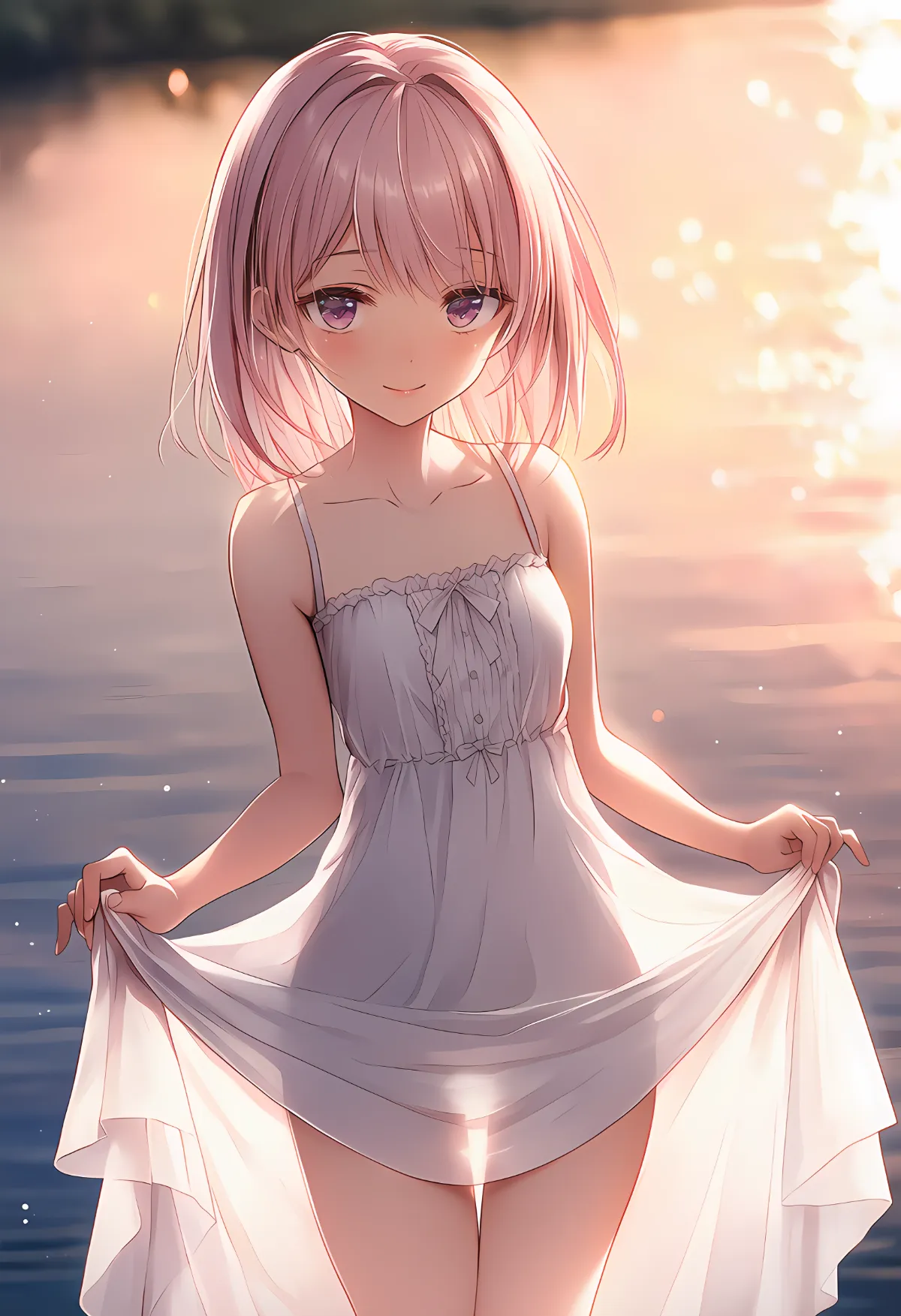 スカートの裾をつまむポーズのAIイラスト｜プロンプト紹介