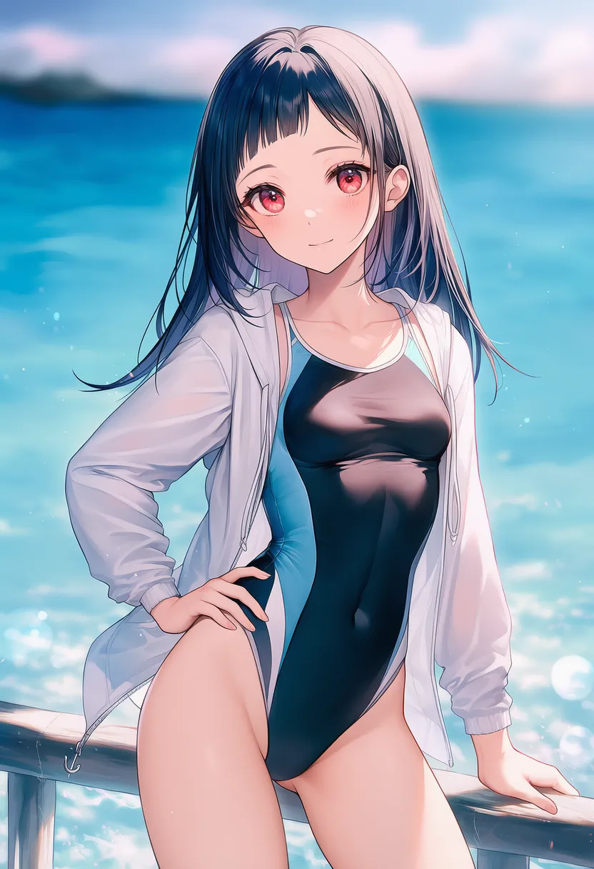 水着の上にジャケットを着た状態のプロンプト紹介｜AIイラスト