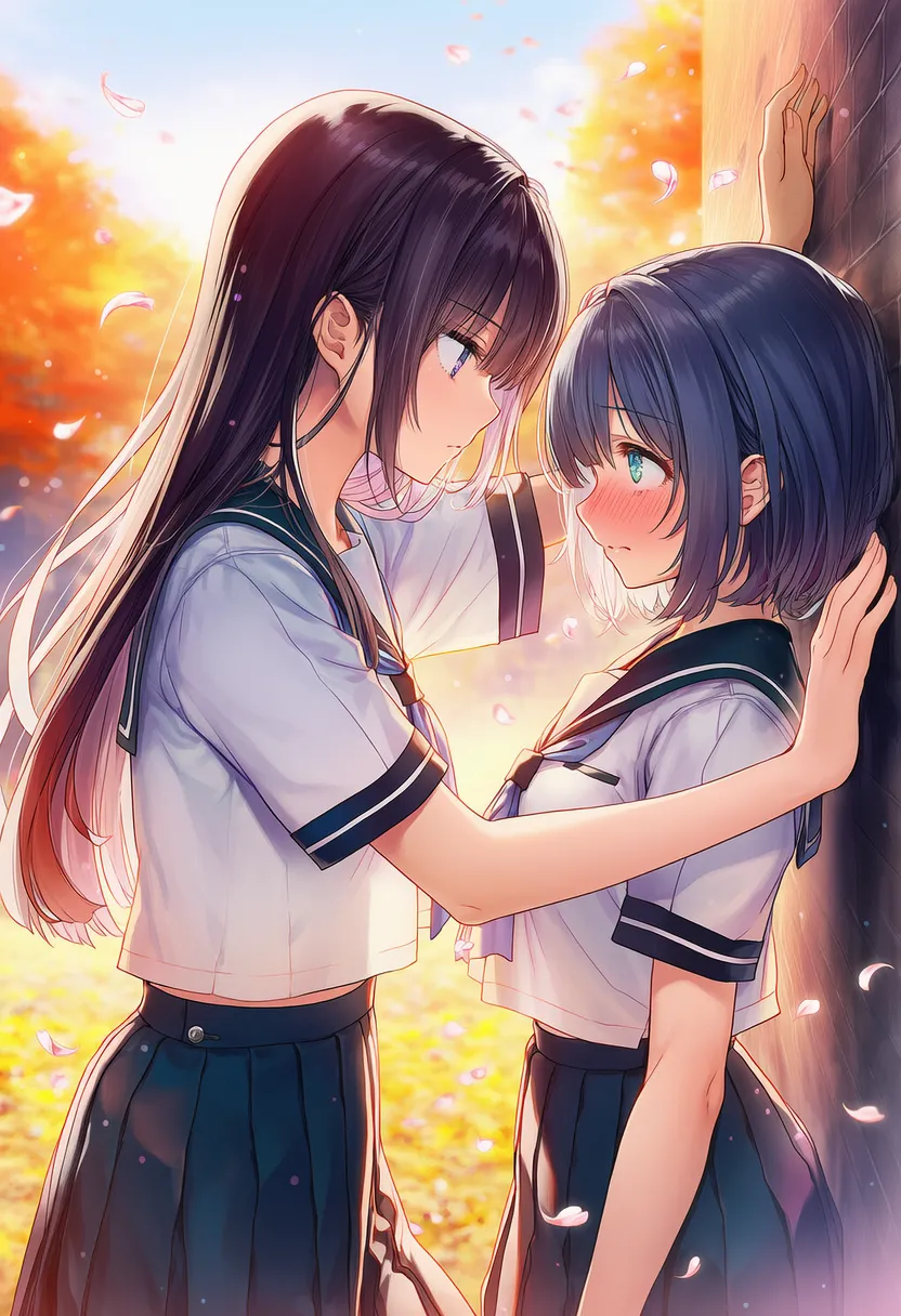 壁ドンする2人のポーズのAIイラスト|プロンプト紹介