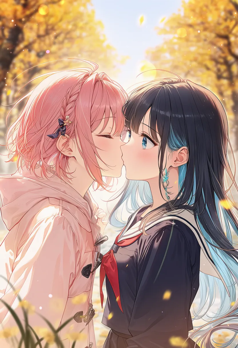 キスする2人のポーズのAIイラスト|プロンプト紹介