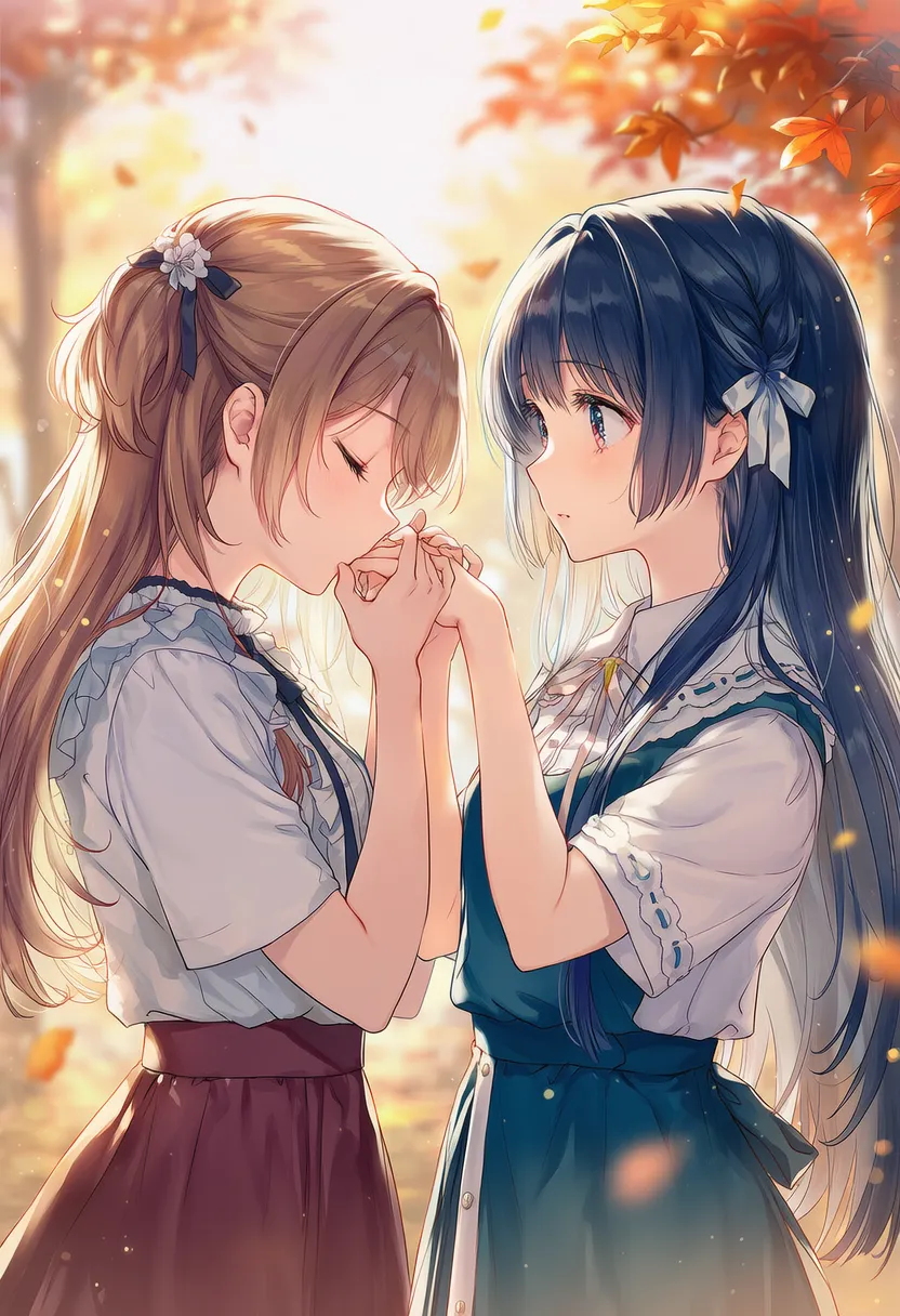 手の甲にキスする2人のポーズのAIイラスト|プロンプト紹介