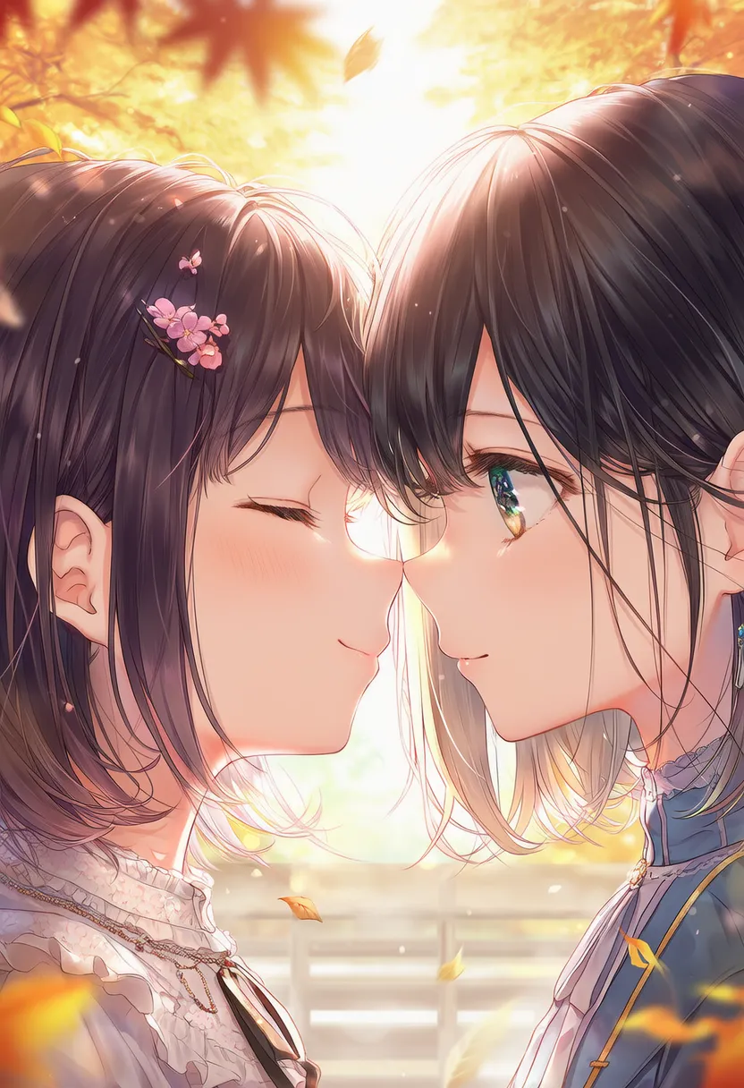 鼻でキスする2人のポーズのAIイラスト|プロンプト紹介