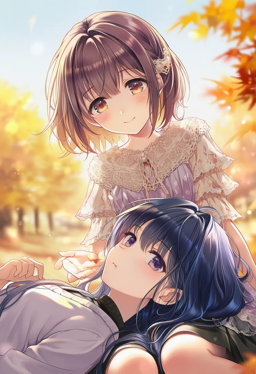 膝枕の2人のポーズのAIイラスト|プロンプト紹介