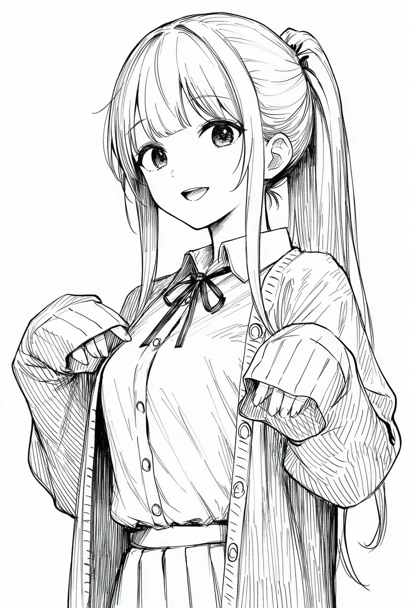 少しラフなアニメ線画のプロンプト紹介|AIイラスト作例