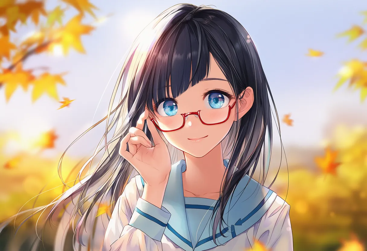 メガネ越しにいる仕草のAIイラスト｜プロンプト紹介