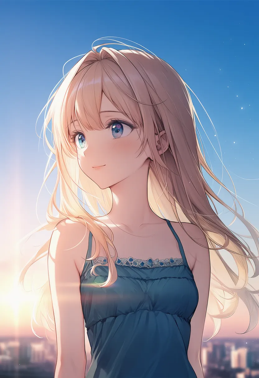 顔の向きが横になり、体は正面を向いている状態を再現したAIイラストの作例