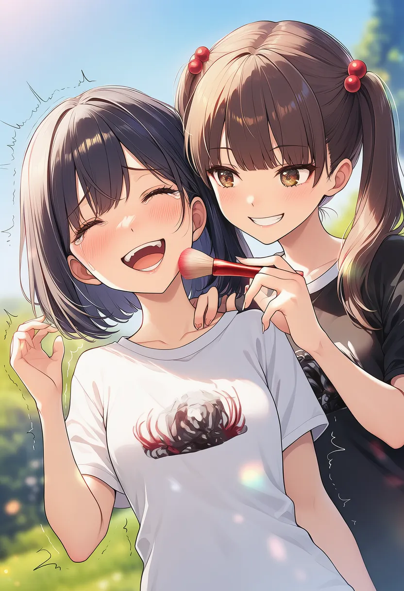 メイクブラシでキャラクターをくすぐるAIイラスト|プロンプト紹介