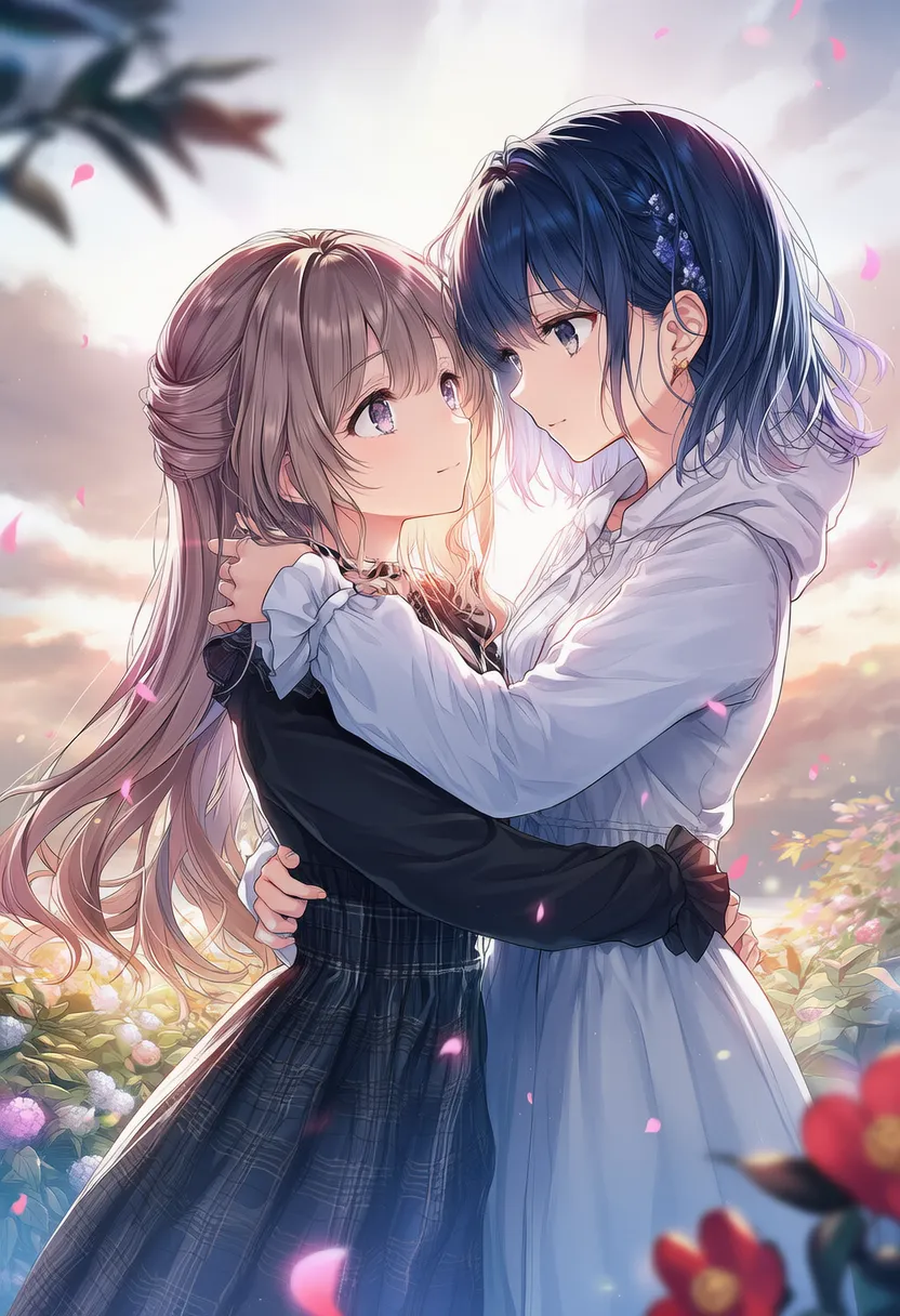 強く抱きしめる2人のポーズのAIイラスト|プロンプト紹介