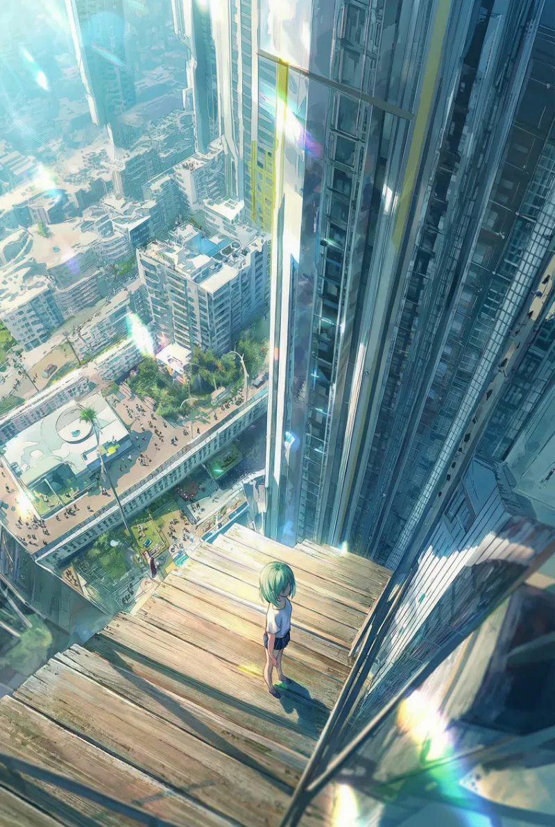 NovelAIのイラストをNano Banana Proを活用してビル群を高精細にしたAIイラスト