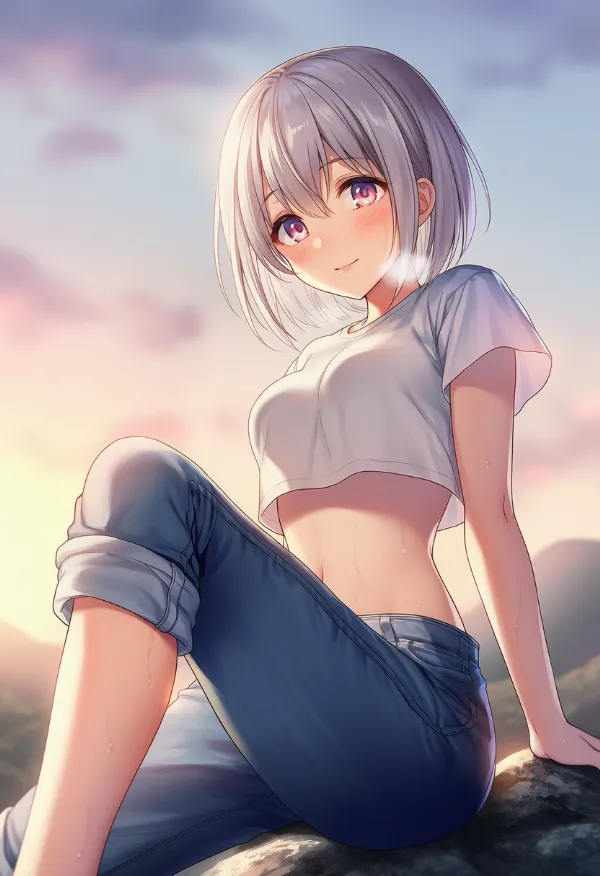 裾を捲ったズボンを履いた美少女AIイラスト|プロンプト紹介