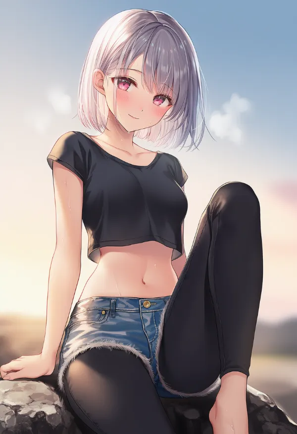 ショートパンツの下にズボンを履いた美少女AIイラスト|プロンプト紹介