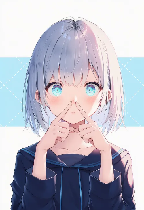 手で鼻を押さえる|手のポーズのプロンプト