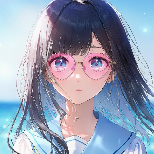 ピンクレンズのメガネのAIイラスト｜プロンプト紹介