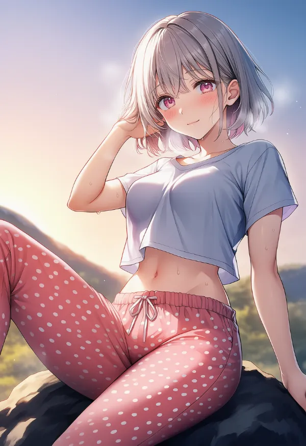 水玉模様のズボンを履いた美少女AIイラスト|プロンプト紹介