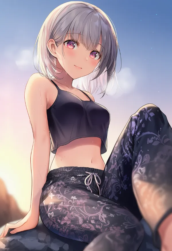 プリント柄のズボンを履いた美少女AIイラスト|プロンプト紹介