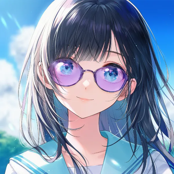 紫レンズのメガネのAIイラスト｜プロンプト紹介