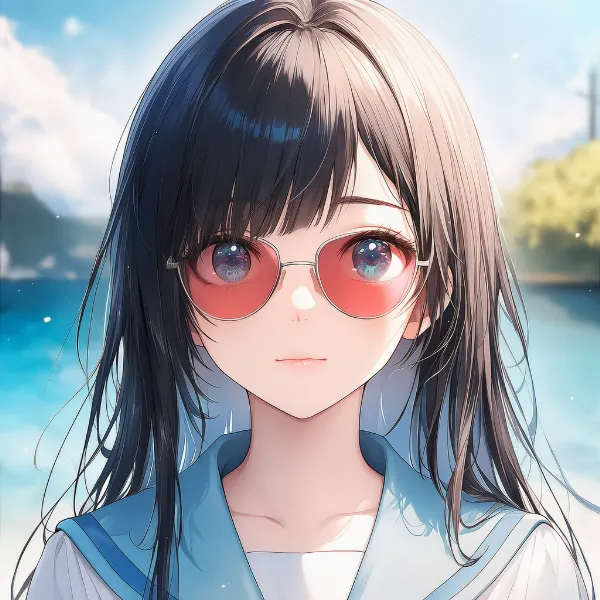 赤いレンズのメガネのAIイラスト｜プロンプト紹介