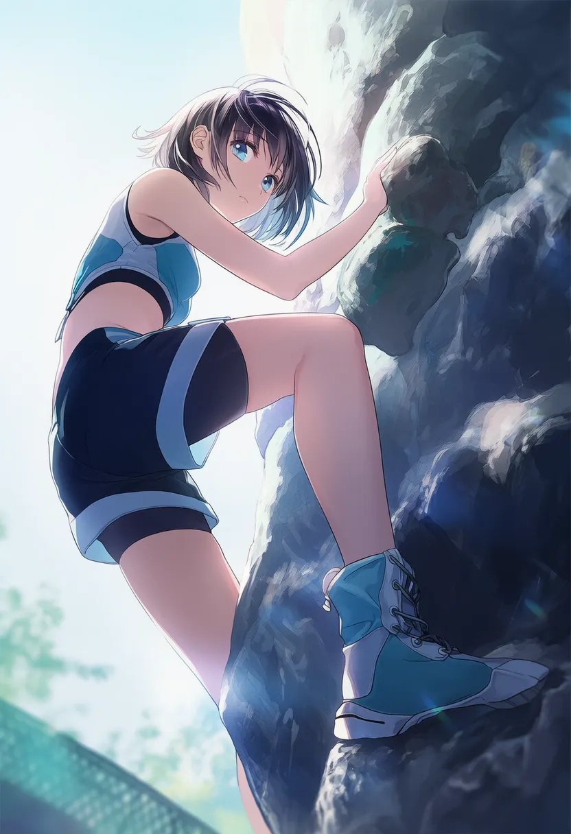 ロッククライミングのシチュエーション再現のためのプロンプト|AIイラスト