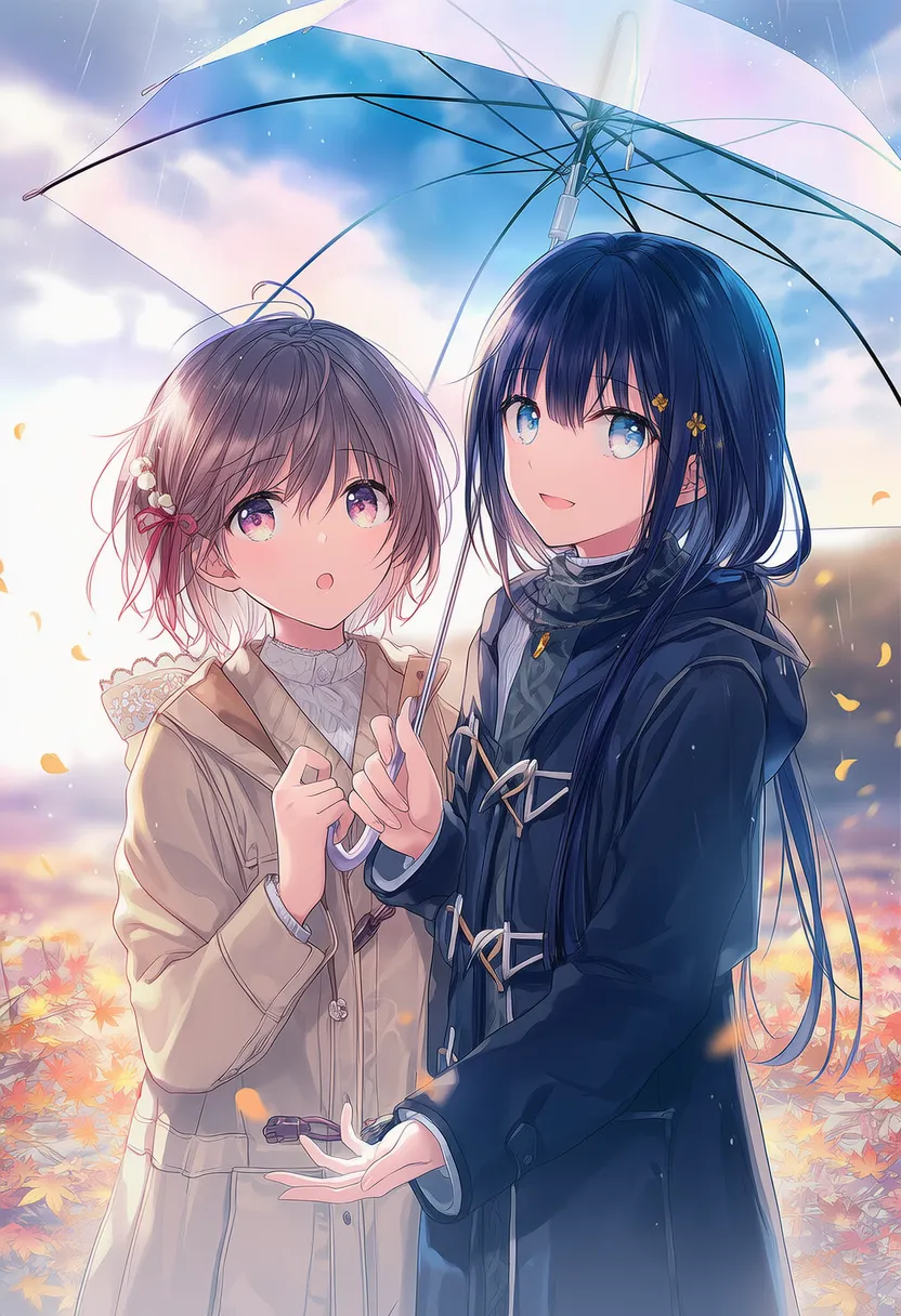 相合傘をする2人のポーズのAIイラスト|プロンプト紹介