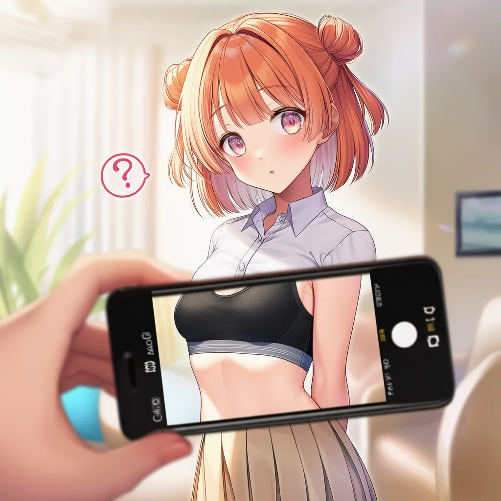 スマホ透視アプリ風の視点でキャラクターの服が透けている状態を再現したAIイラスト｜プロンプト紹介