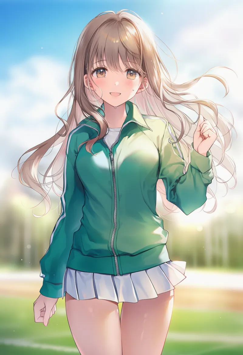 ジャージ上 + ミニスカの服の組み合わせのプロンプト｜AIイラスト