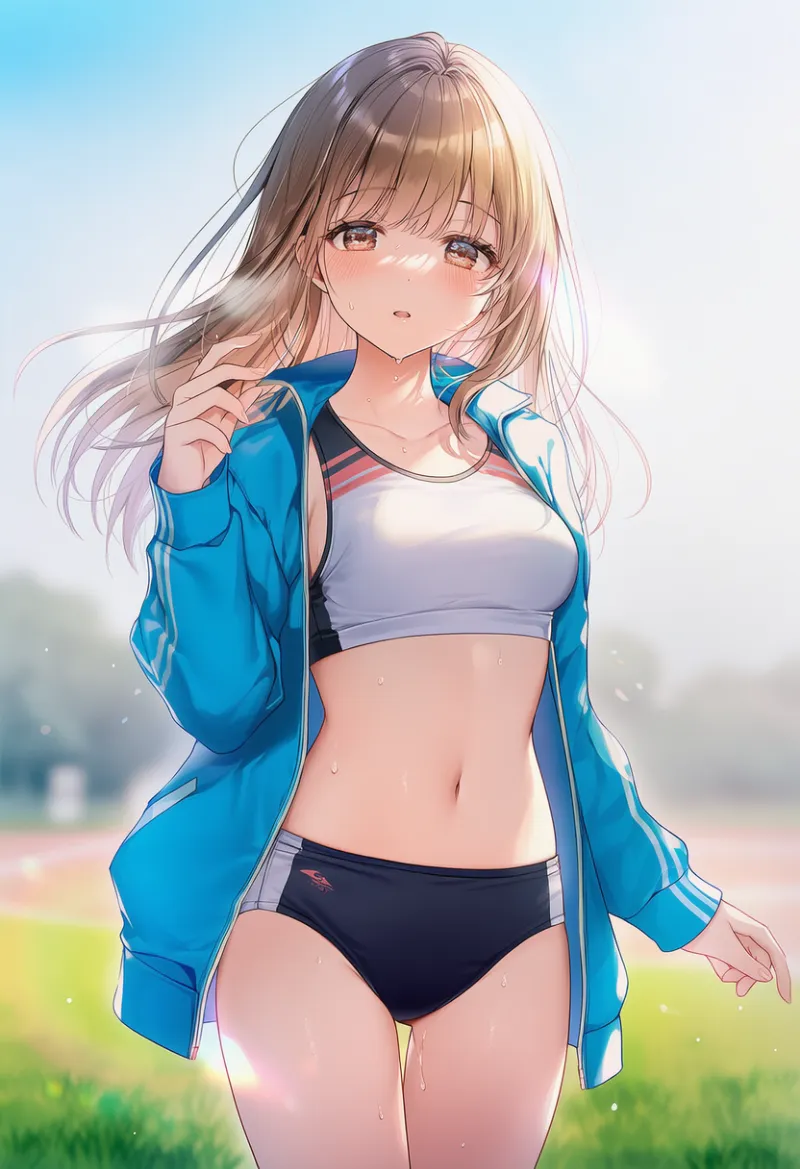 陸上ユニフォームにジャージを羽織る状態のプロンプト｜AIイラスト