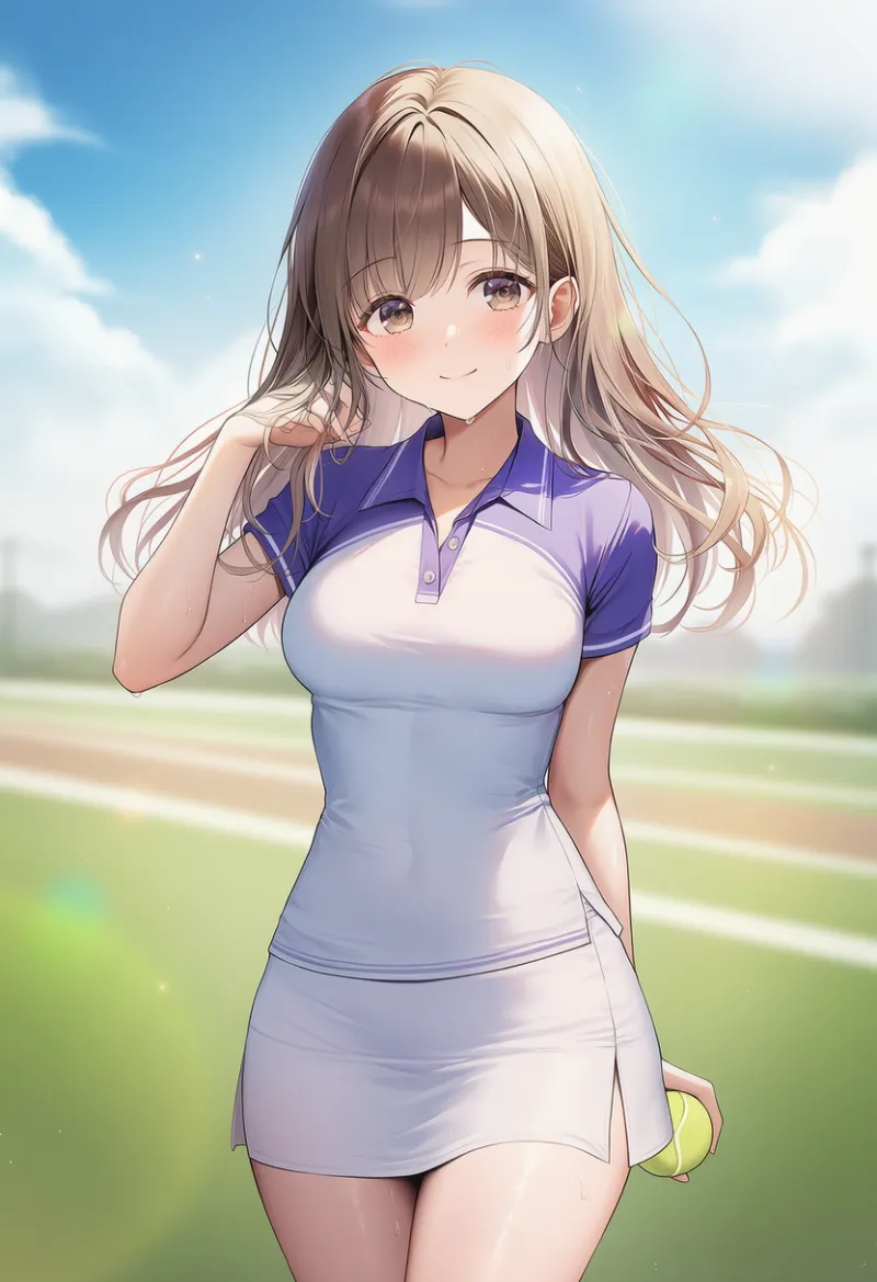 テニスウェア + タイトミニスカートの服の組み合わせのプロンプト｜AIイラスト