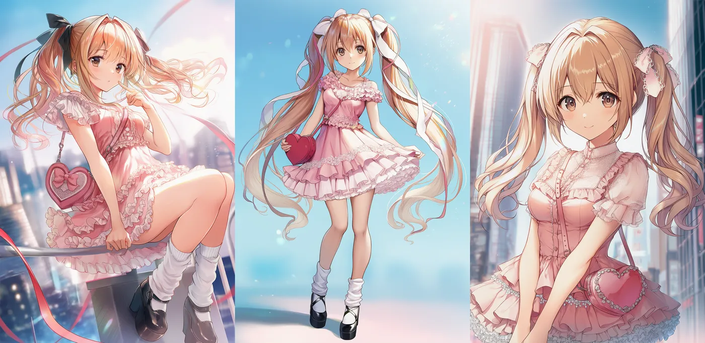 ガーリー系（リズリサ風）コーデプロンプト｜おしゃれな服のAIイラスト