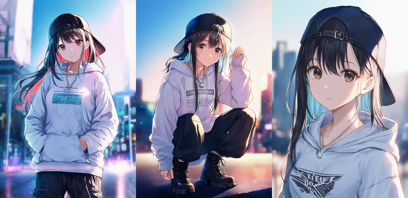 ストリート系（シュプリーム風）コーデプロンプト｜おしゃれな服のAIイラスト