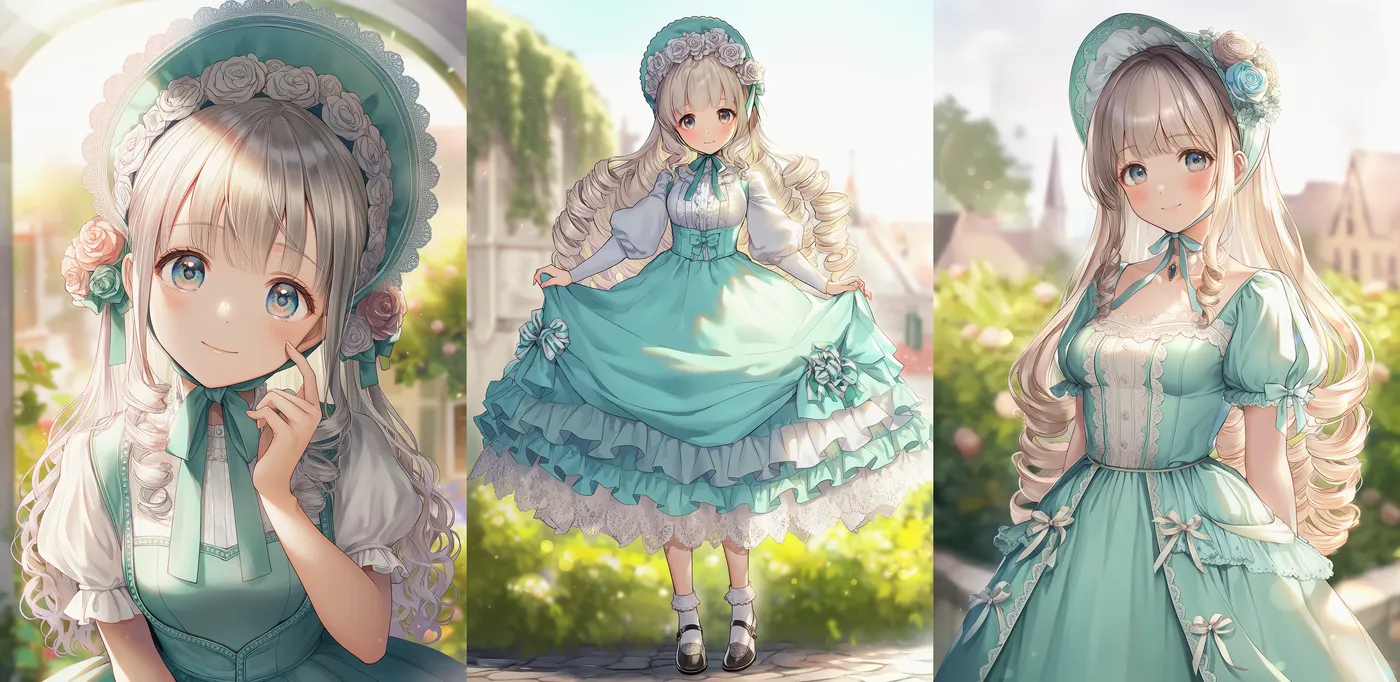 ガーリー・甘ロリ系（Angelic Pretty風）コーデプロンプト｜おしゃれな服のAIイラスト