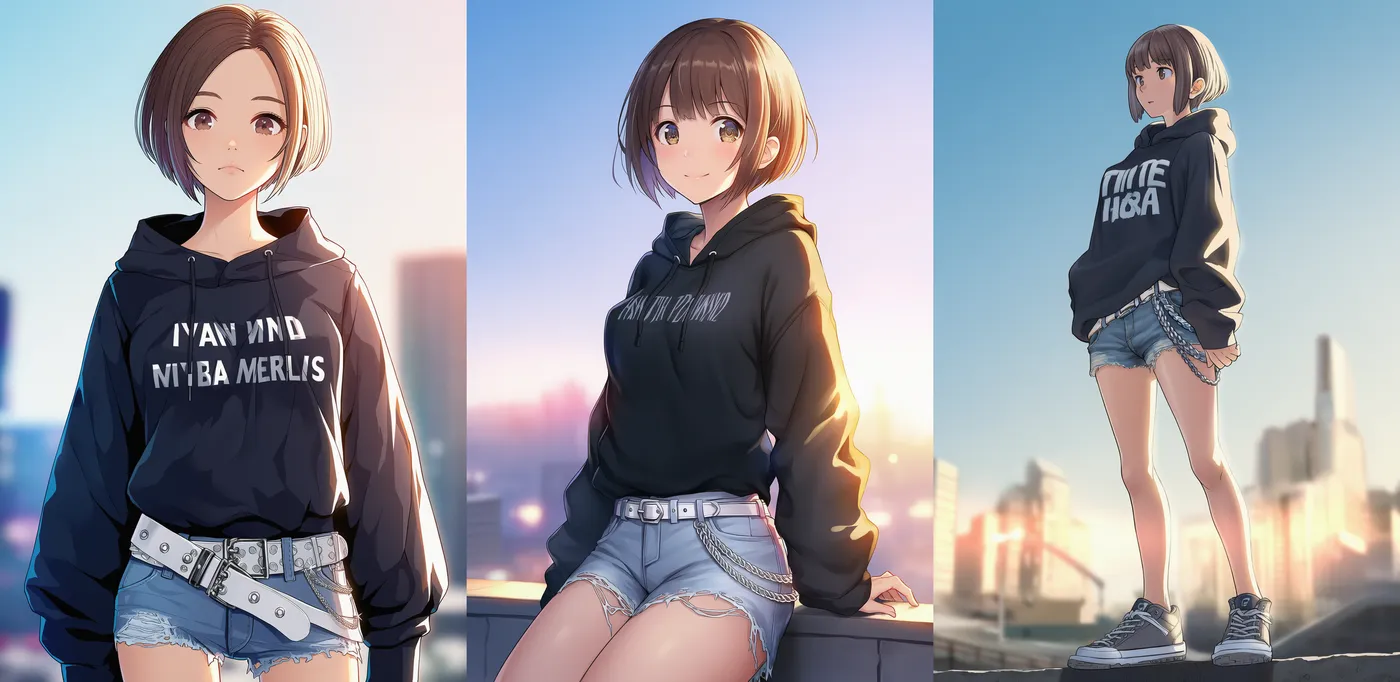 ストリート系（バレンシアガ風）コーデプロンプト｜おしゃれな服のAIイラスト