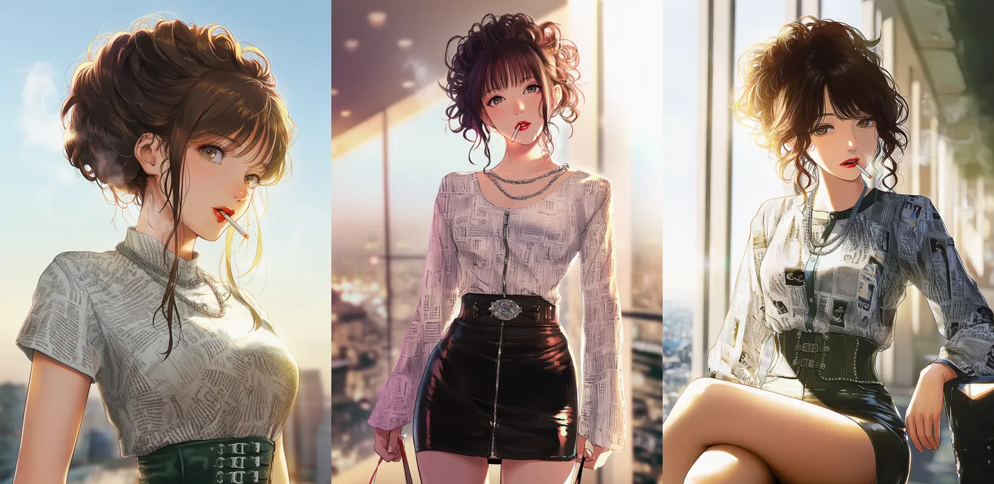 ヴィンテージ系（90年代ヴェルサーチ風）コーデプロンプト｜おしゃれな服のAIイラスト