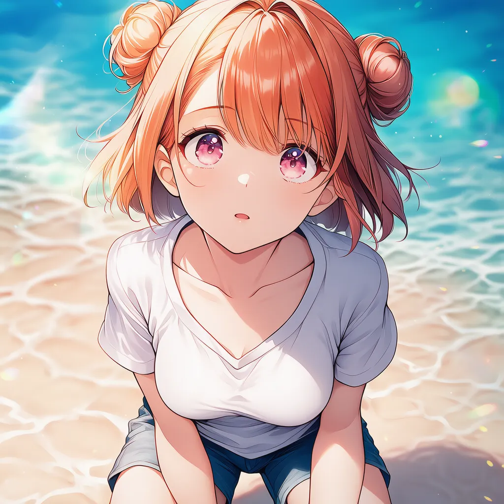 ビーチに座る美少女AIキャラクターのAIイラスト