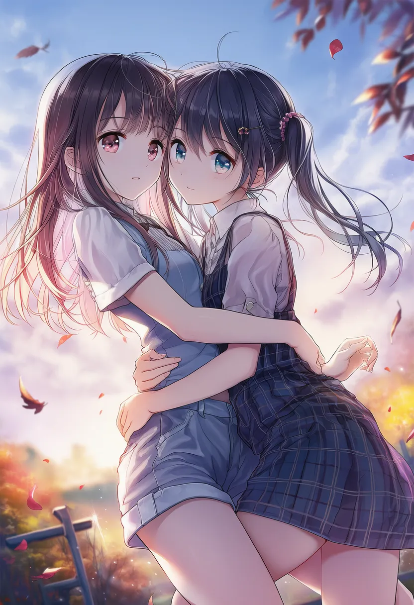 脚を絡める2人のポーズのAIイラスト|プロンプト紹介