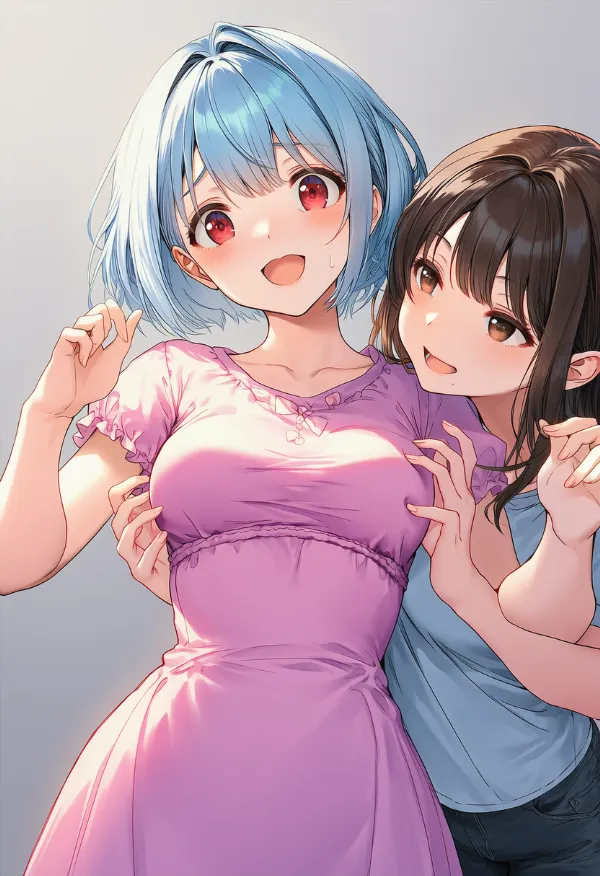 胸をくすぐる（tickling breasts）ポーズのプロンプト紹介｜AIイラスト