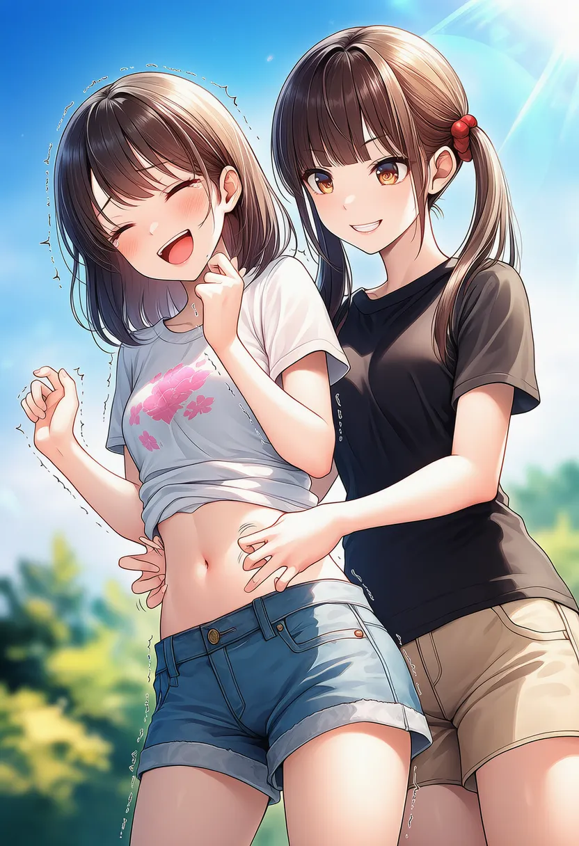 お腹をくすぐるAIイラスト|プロンプト紹介