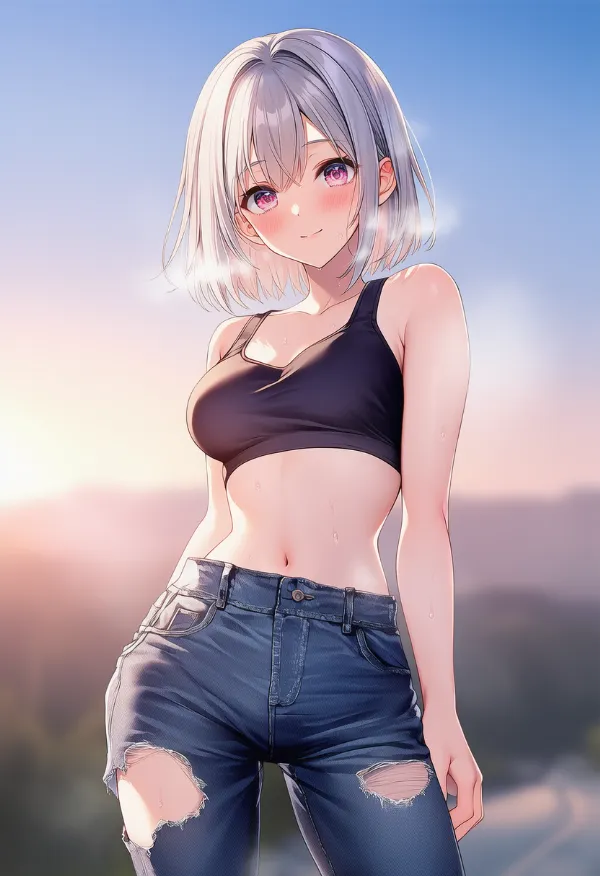 ダメージ加工のパンツを履いた美少女AIイラスト|プロンプト紹介