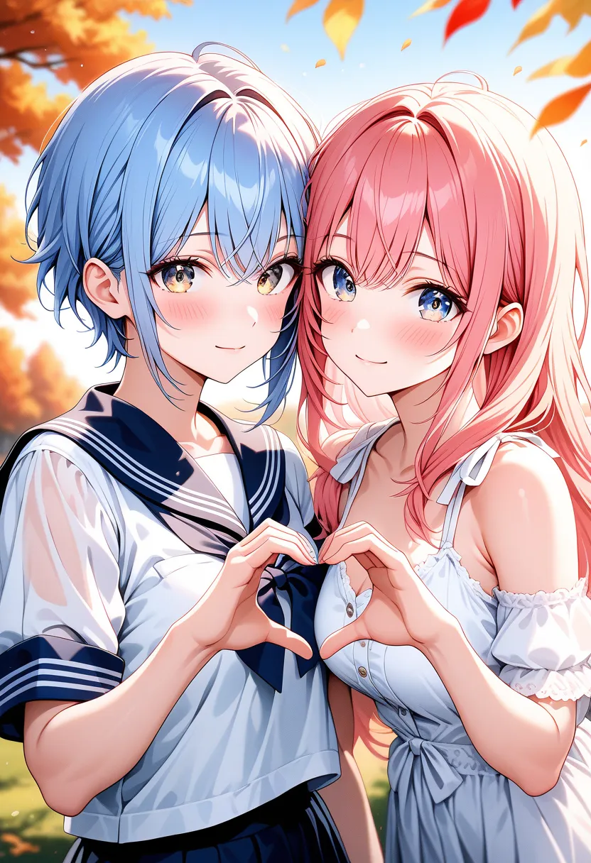 Stable Diffusionで生成した2人のポーズのAIイラストの作例