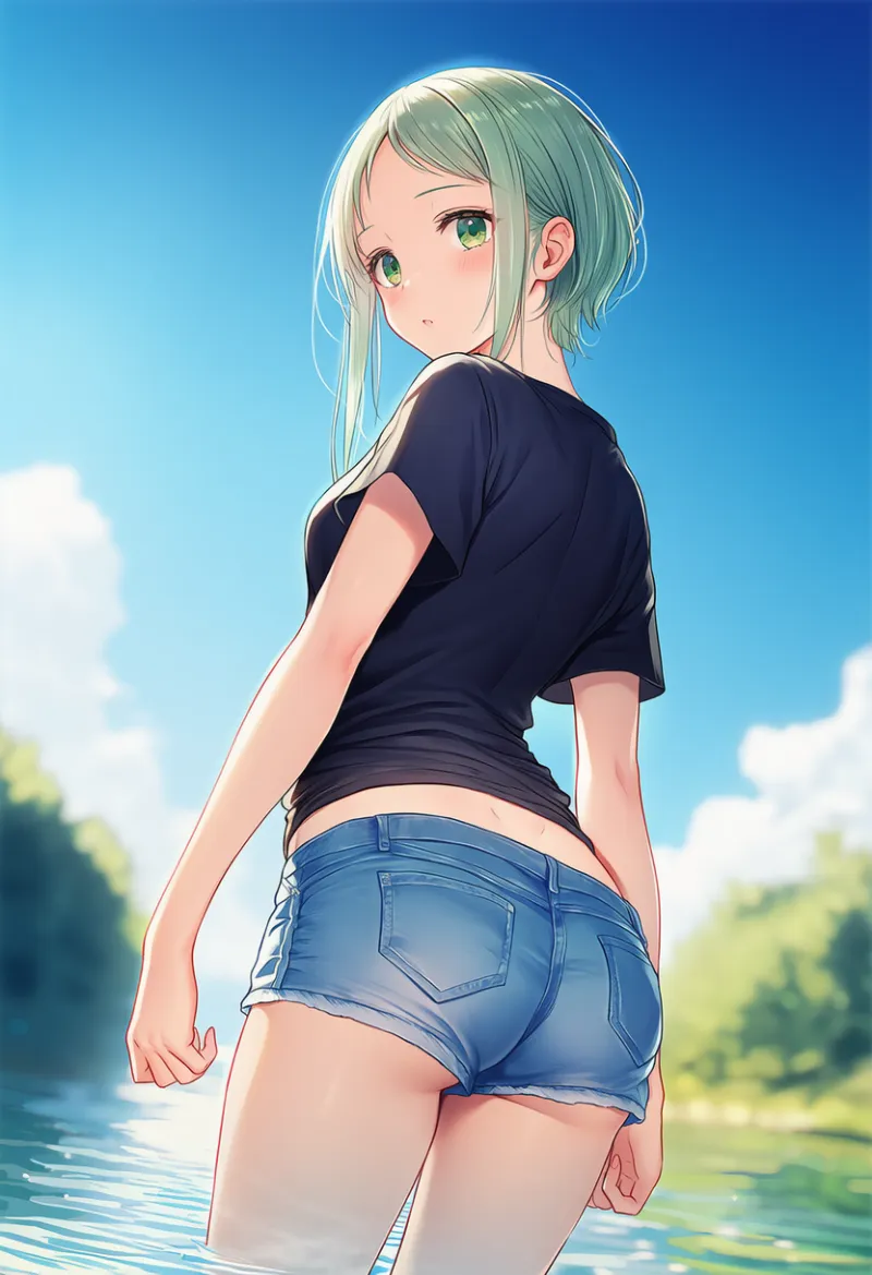 お尻の下側が服越しに見える状態を再現したAIイラスト｜プロンプト紹介