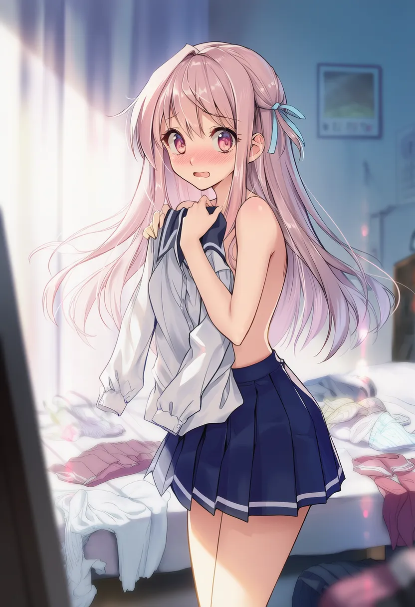 着替え中シーンの散乱した服プロンプトの紹介|AIイラスト作例