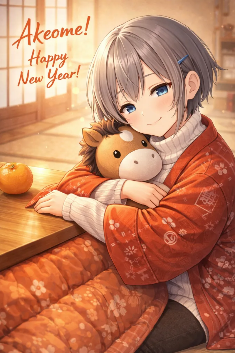 赤羽織・こたつ・みかんの室内正月イラスト例とプロンプト紹介｜GPT Image 1.5で生成