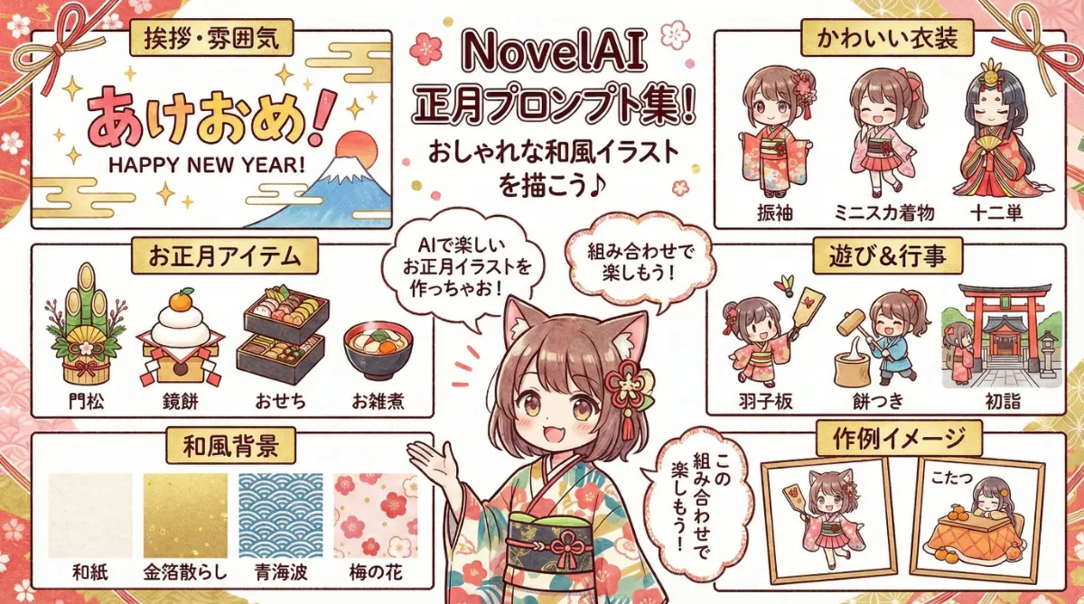 正月イラスト制作向けのプロンプト集の記事内容の図解イラスト