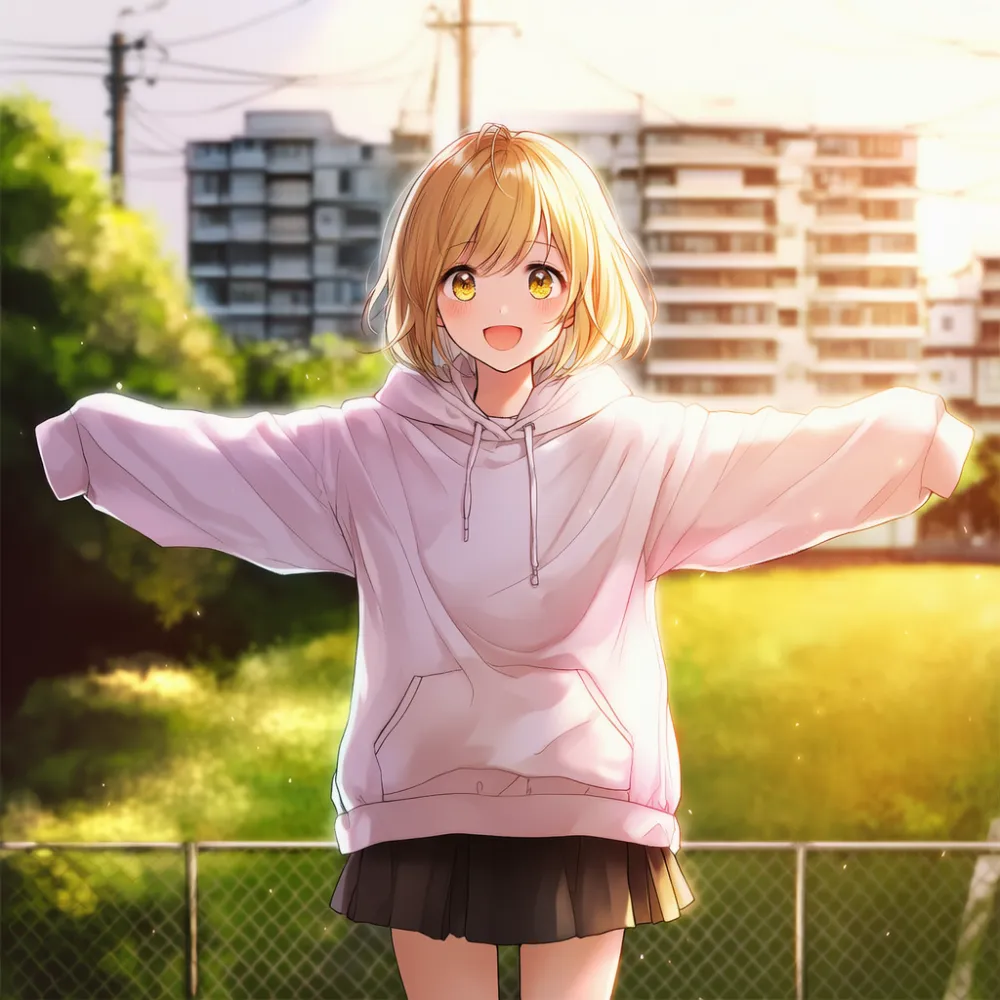 アパートが見える住宅街を背景にしたプロンプトとAIイラスト作例