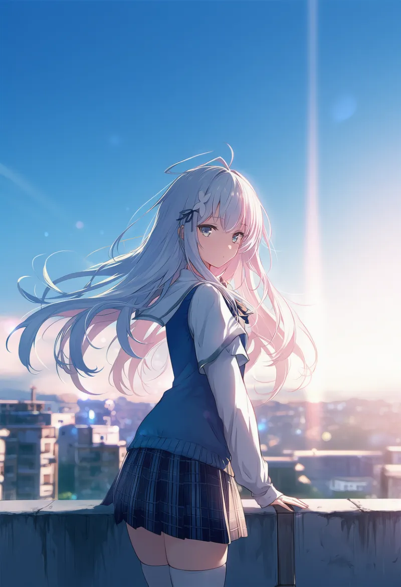 アパートの屋上のプロンプトとAIイラスト作例