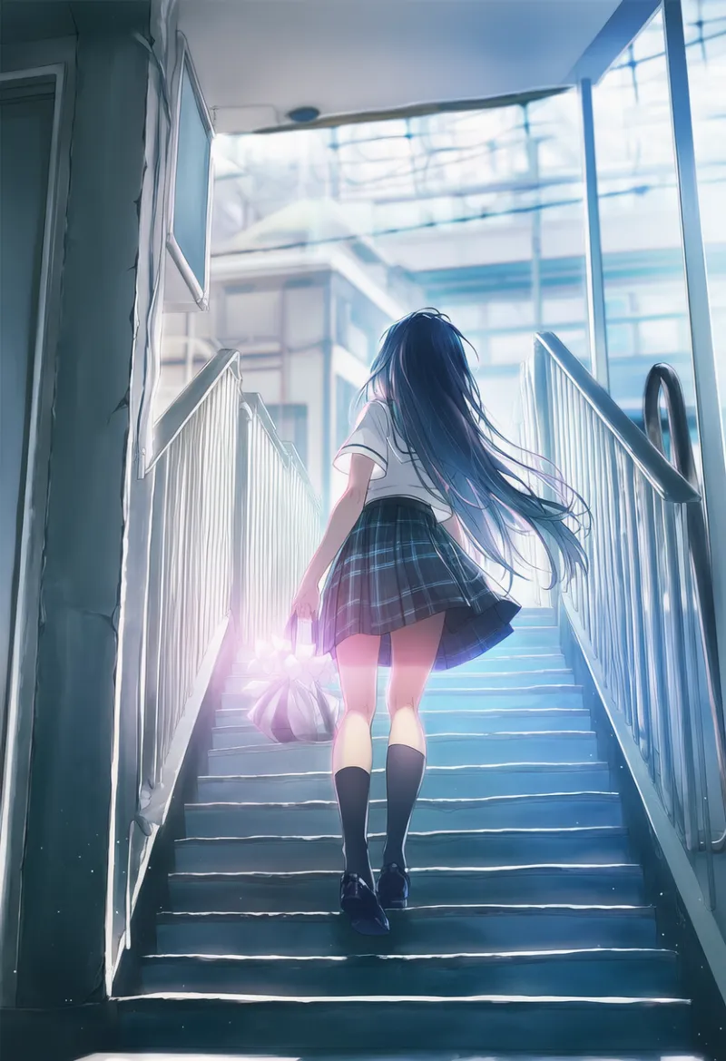 アパートの階段のプロンプトとAIイラスト作例