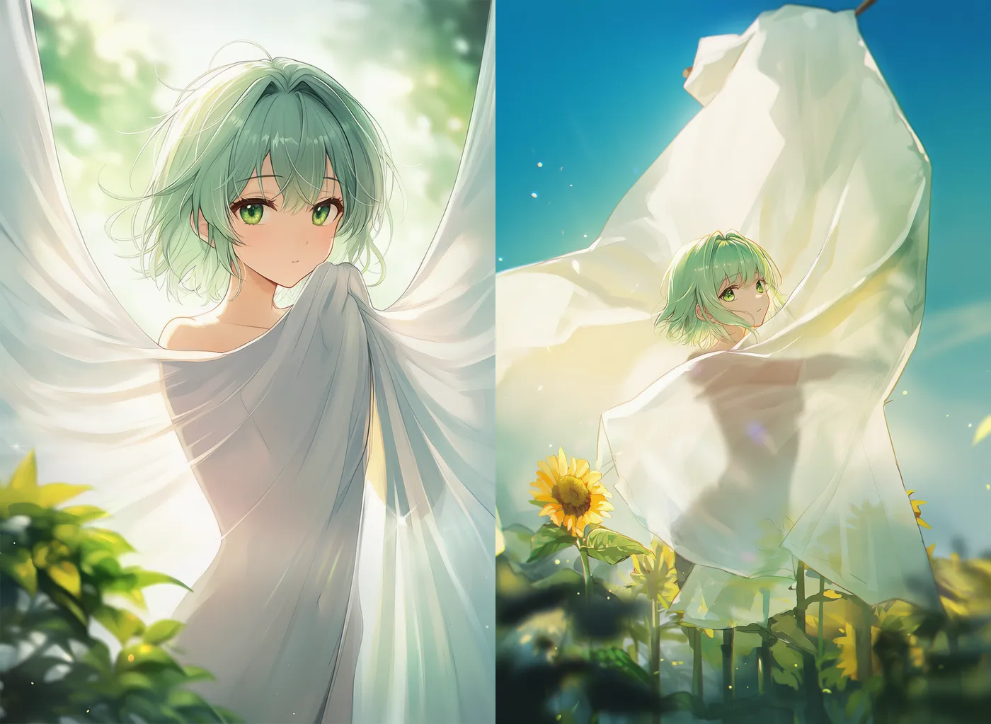 カーテン越しに体のシルエットラインを強調するプロンプト|アートAIイラスト作例