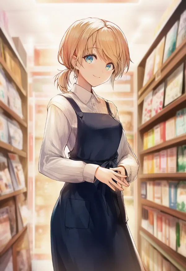 書店のアルバイト店員のプロンプト|AIイラスト作例