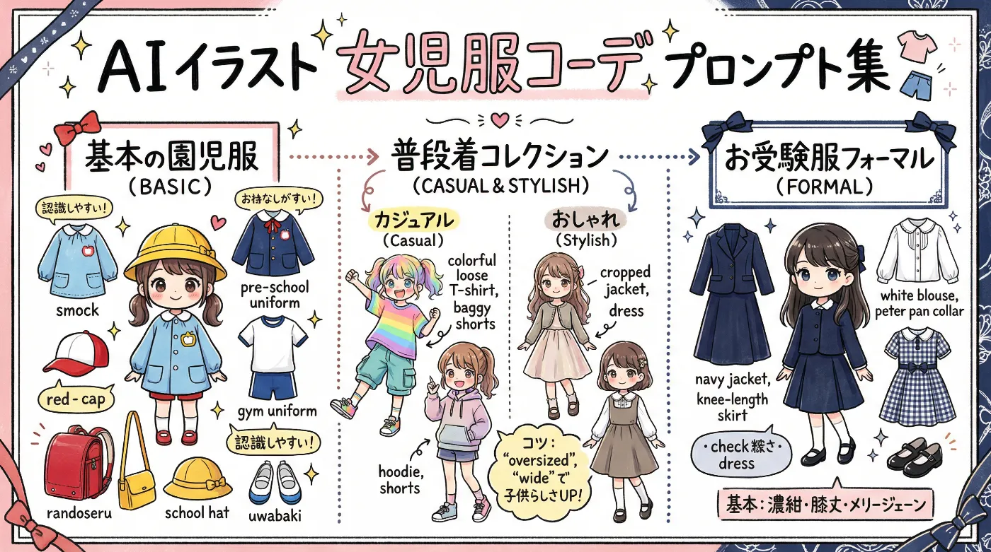子供の服を指定するプロンプト集の記事の紹介用イラスト