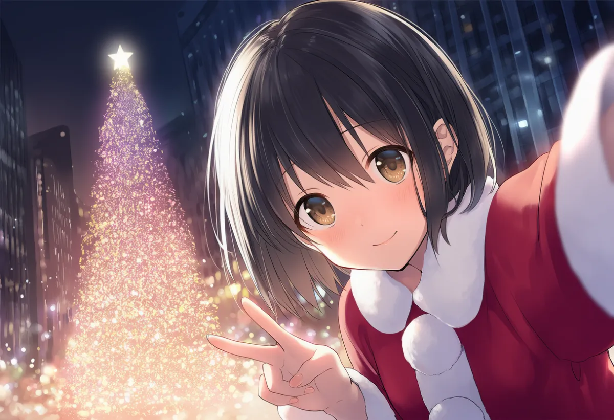 街のクリスマスツリーのAIイラスト｜プロンプト紹介